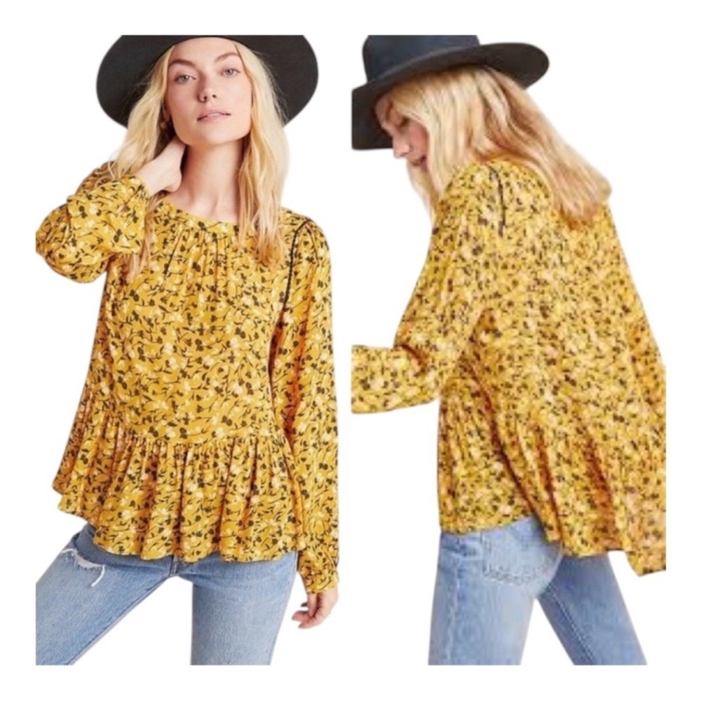 Anthropologie Maeve Cheyenne Floral Peplum Top Size Medium